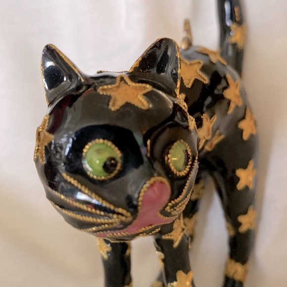 Enameled Faberge Style Hand Decorated Halloween Cat Decor - Picture 3 of 12